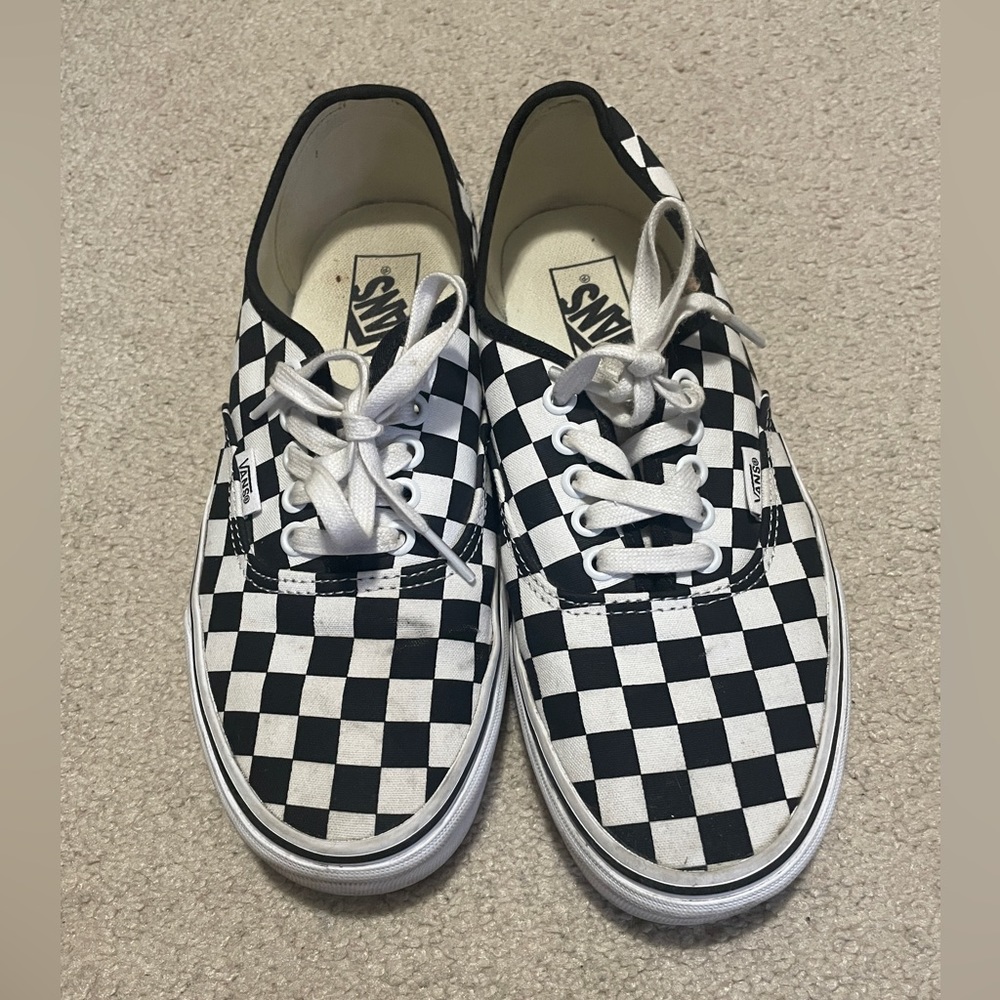 Vans black and white checkerboard sneakers with laces